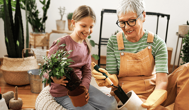 Grandma is spending time with granddaughter